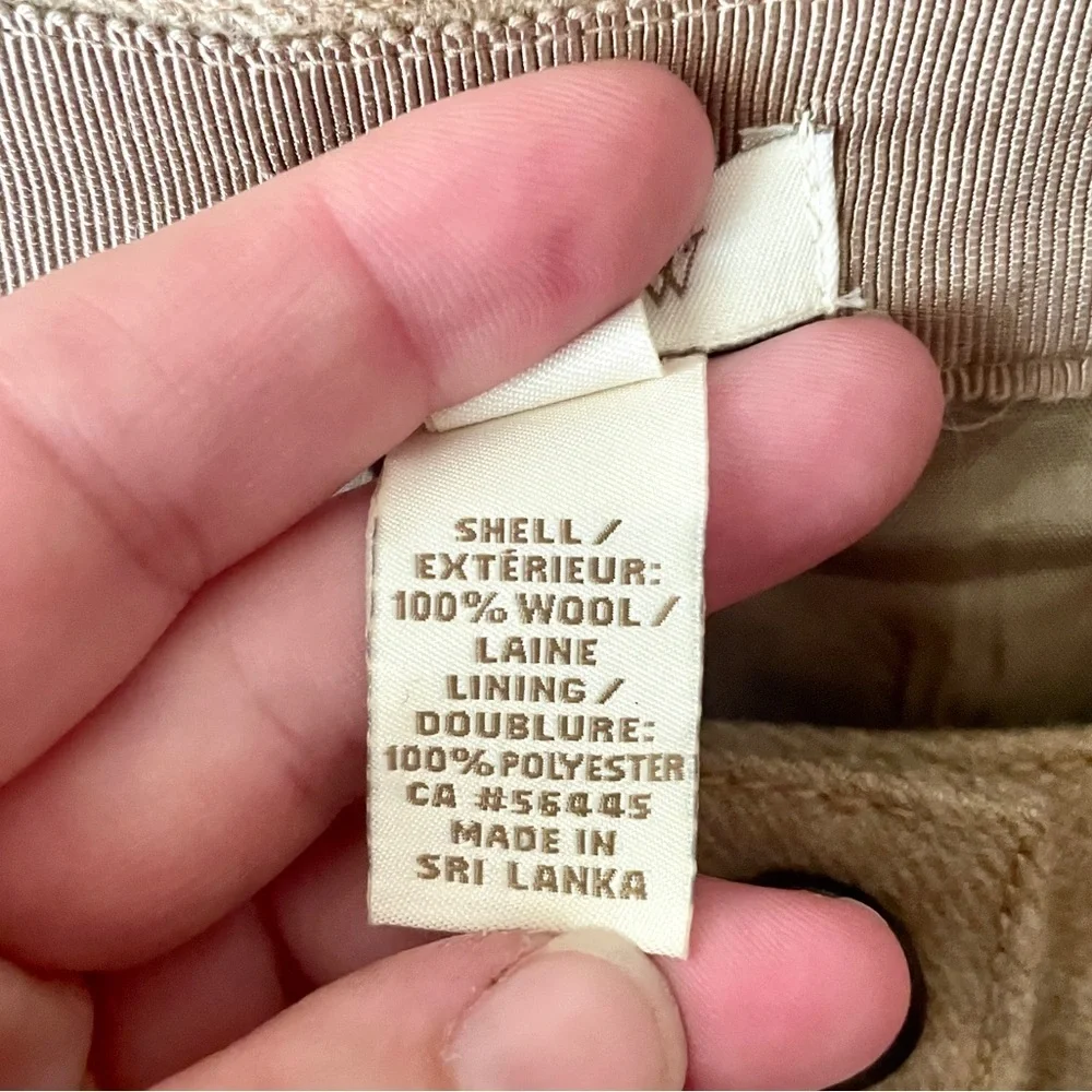 J. Crew 100% wool button front pleated knee length lined a-line skirt SZ 0 tan